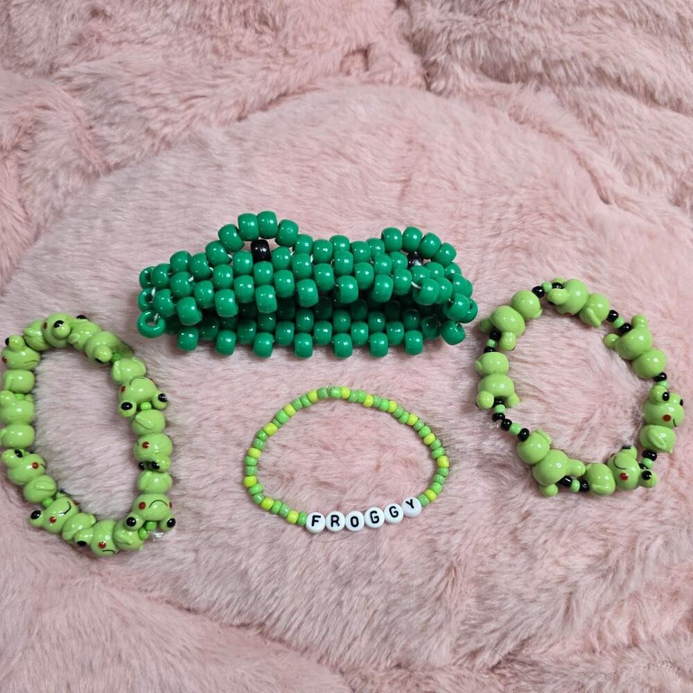 Green Frog Kandi Singles and Cuff Bracelets